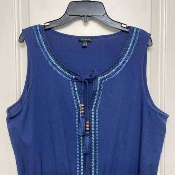 TALBOTS EMBROIDERED SPLIT NECK COVER-UP IN BLUE SIZE M - Picture 6 of 13